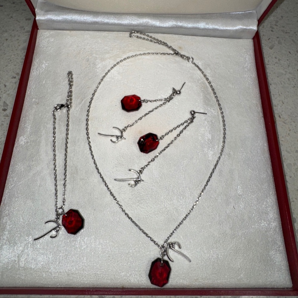A Set of Baccarat Necklace Bracelet and Earrings with Adjustable Cord with Box